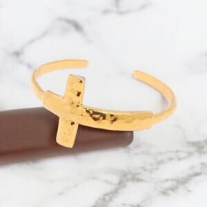 NEW 18K yellow gold plated hammered textured adjustable cross ring jewelry B15A